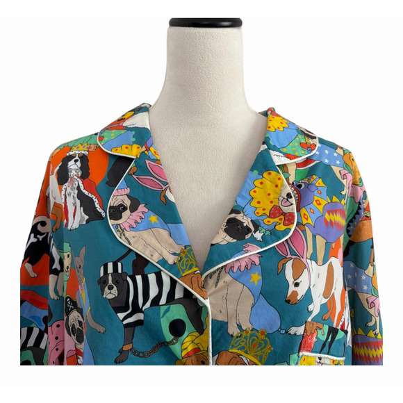 Karen Mabon Pajama Top Womens XL Fancy Dress Dogs Organic Cotton TOP ONLY - Picture 10 of 11